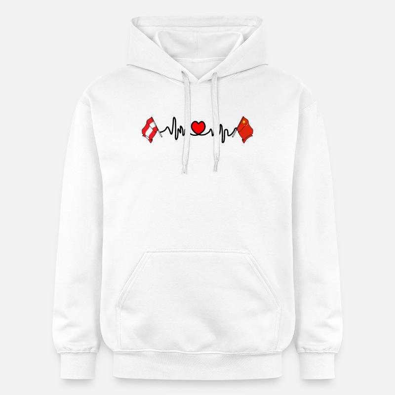 Cardio heart Flag Austria, flag China - Gildan Unisex Softstyle® Midweight Hoodie - white