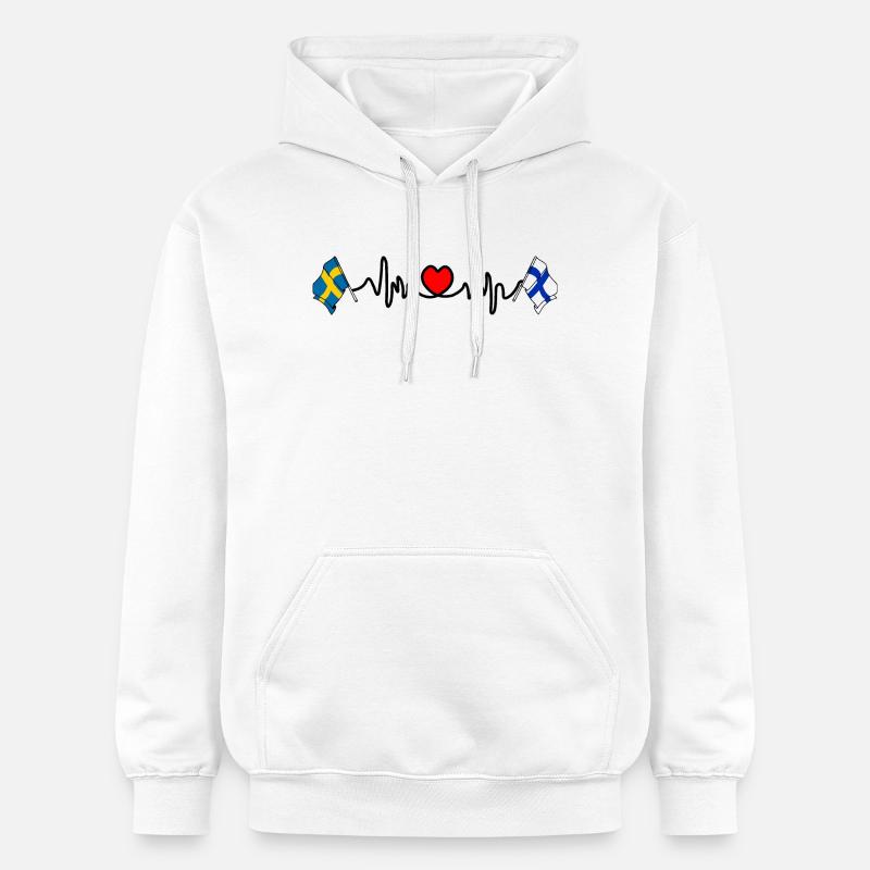 Cardio coeur Drapeau Suède, drapeau Finlande - Sweat à capuche Softstyle® Gildan Unisexe - blanc