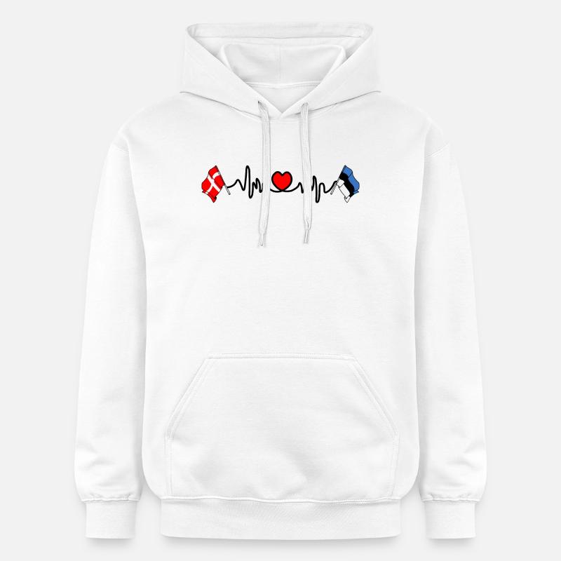 Cardio heart Drapeau Danemark, drapeau Estonie - Sweat à capuche Softstyle® Gildan Unisexe - blanc