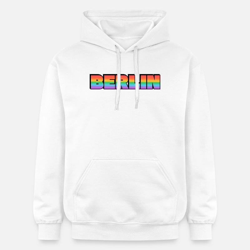 Berlin Rainbow Gradient Text LGBT - Gildan Unisex Softstyle® Midweight Hoodie - white