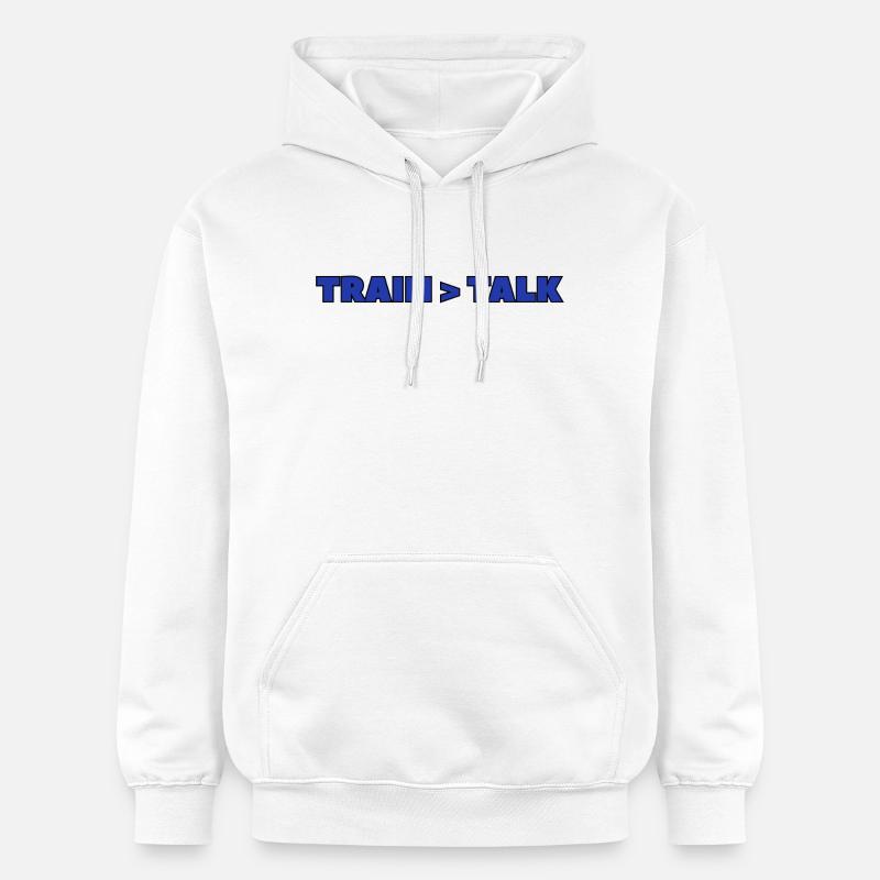 Train > Talk – Gym & Fighter Mindset Design - Sweat à capuche Softstyle® Gildan Unisexe - blanc