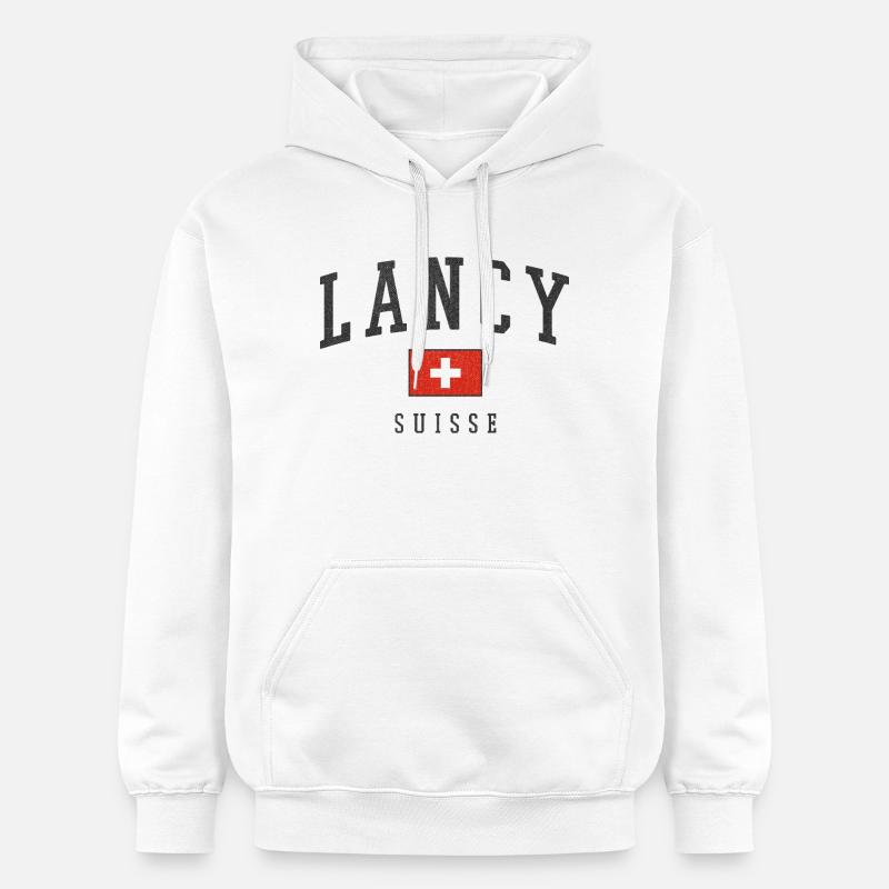 Lancy Suisse Typographie Drapeau - Sweat à capuche Softstyle® Gildan Unisexe - blanc