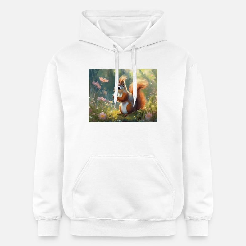 Écureuils dans le jardin fleuri - Sweat à capuche Softstyle® Gildan Unisexe - blanc