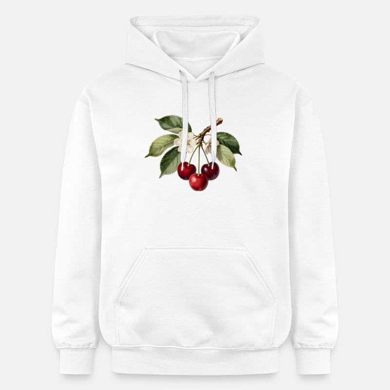 Gravure cerises et fleurs botaniques - Sweat à capuche Softstyle® Gildan Unisexe - blanc