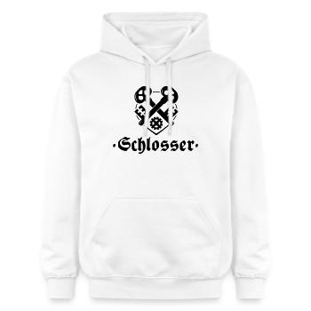 Schlosser, Zunftzeichen mit alter Schrift - Gildan Unisex Softstyle® Midweight Hoodie - Weiß - Vorne - Liana (172cm) & Jaron (178cm)