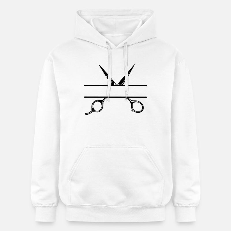Texte bannière logo coiffeur ouvrir ciseaux - Sweat à capuche Softstyle® Gildan Unisexe - blanc