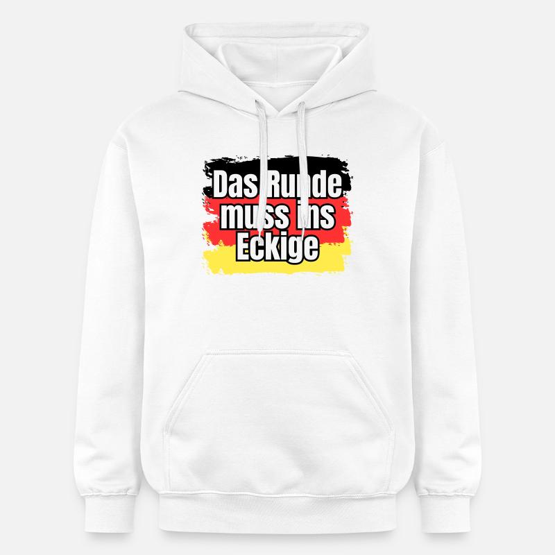 Das Runde muss ins Eckige - Spruch - Gildan Unisex Softstyle® Midweight Hoodie - Weiß