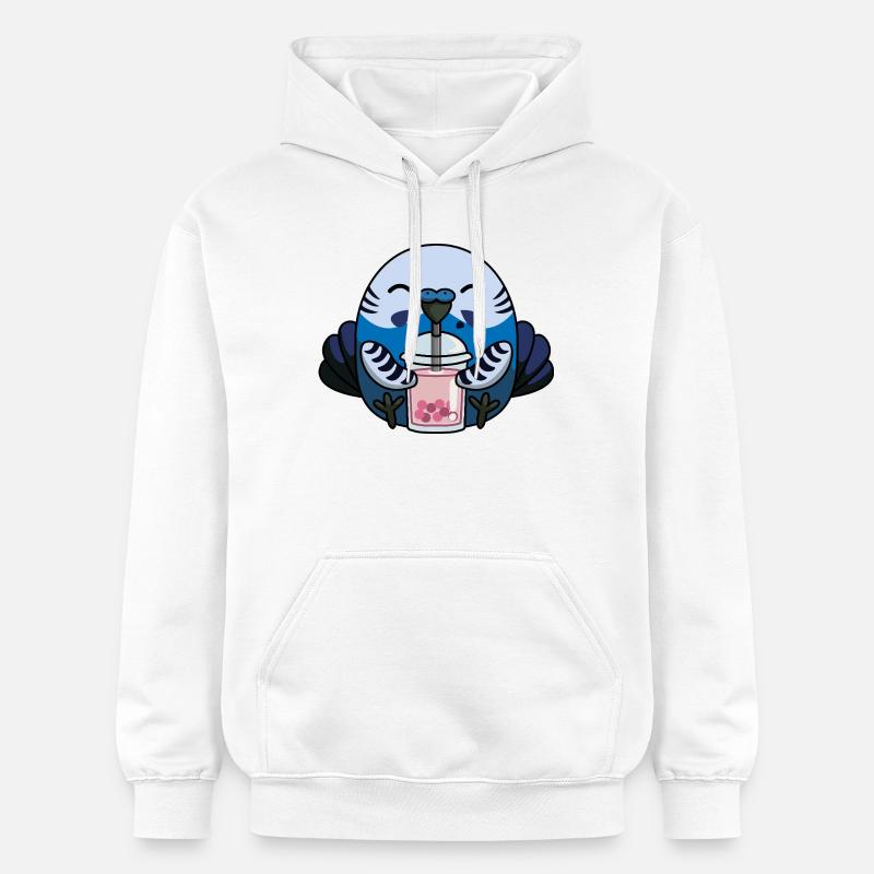 Blauer Wellensittich Vogel mit Bubble Tea - Gildan Unisex Softstyle® Midweight Hoodie - Weiß
