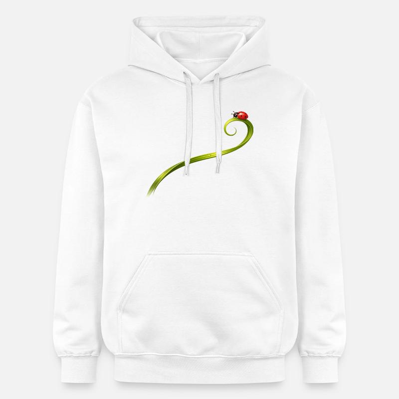 Coccinelle sur un brin d’herbe courbé - Sweat à capuche Softstyle® Gildan Unisexe - blanc