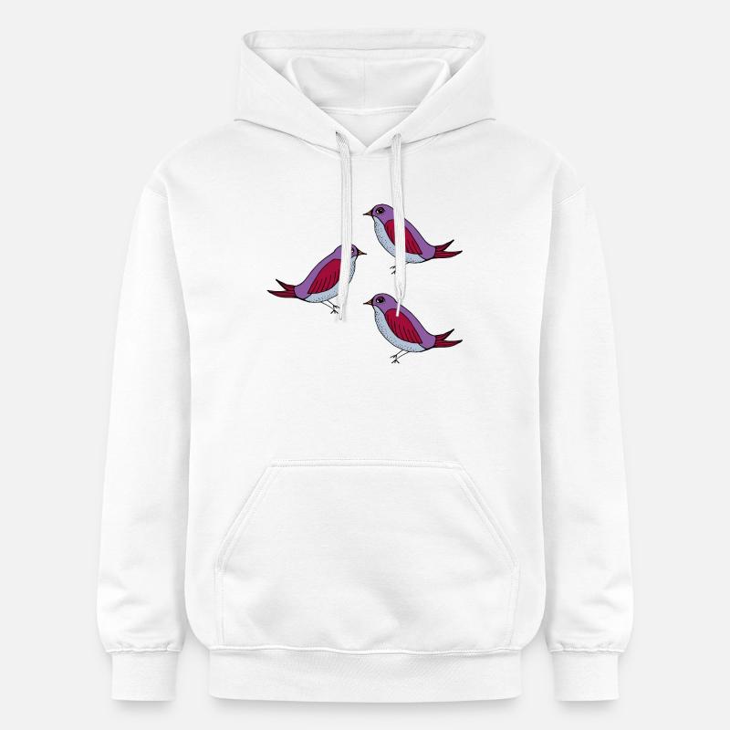Trio à motifs d’oiseaux violets - Sweat à capuche Softstyle® Gildan Unisexe - blanc