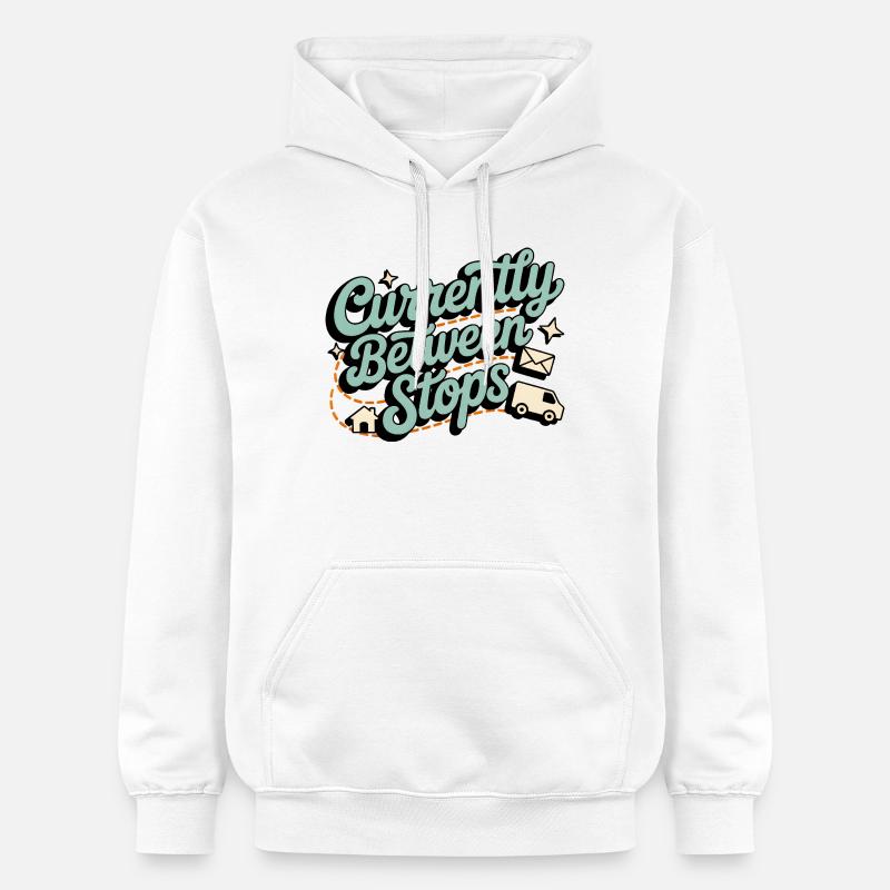 Between Stops | Postman Deliverer Humor - Gildan Unisex Softstyle® Midweight Hoodie - white