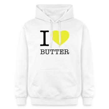 I LOVE BUTTER - Gildan Unisex Softstyle® Midweight Hoodie - Weiß - Vorne - Liana (172cm) & Jaron (178cm)
