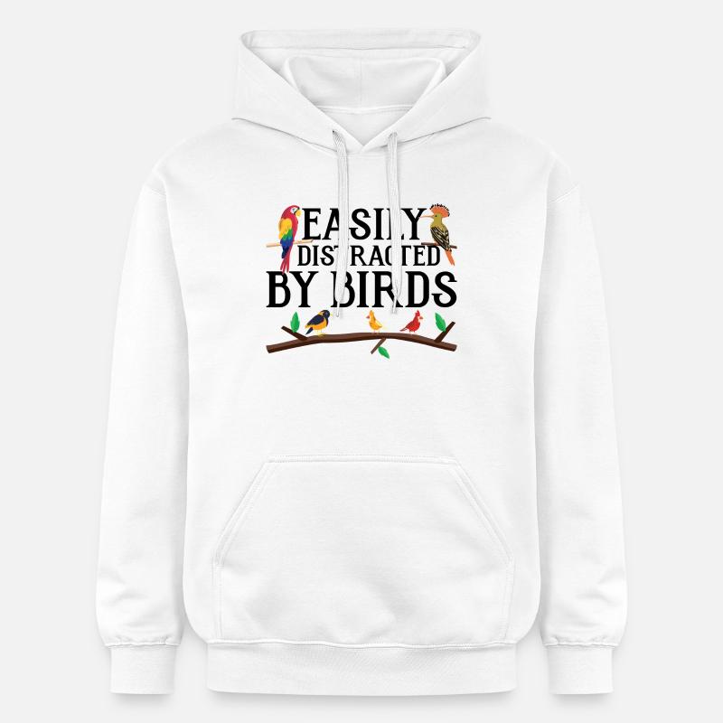 Facilement distrait par les oiseaux - Sweat à capuche Softstyle® Gildan Unisexe - blanc