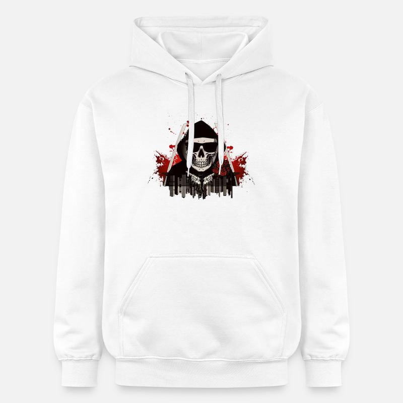 Crâne en capuche et roses rouges - Sweat à capuche Softstyle® Gildan Unisexe - blanc