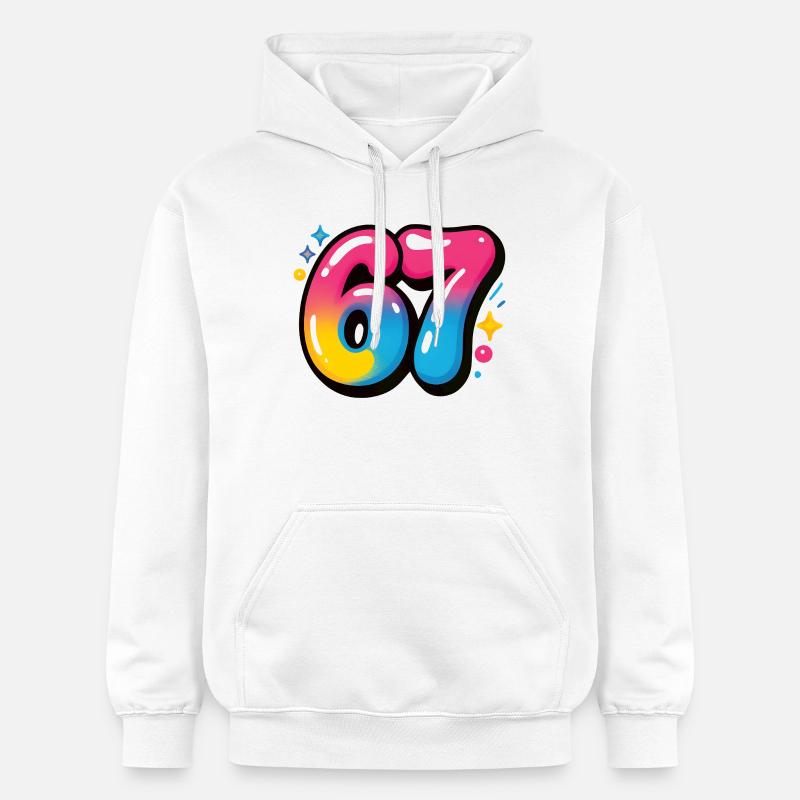 67 bunt sechs sieben bunte Luftballons - Gildan Unisex Softstyle® Midweight Hoodie - Weiß