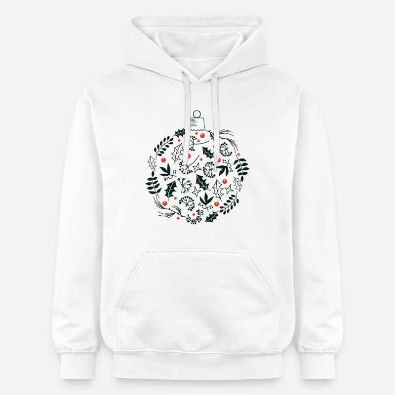 Weihnachtskugel mit Stechpalme und Vogelbeerblättern - Gildan Unisex Softstyle® Midweight Hoodie - Weiß
