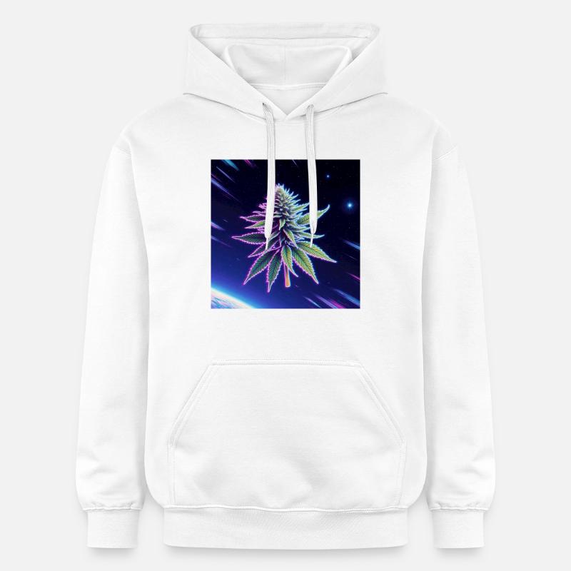 Feuille de cannabis néon spatiale - Sweat à capuche Softstyle® Gildan Unisexe - blanc