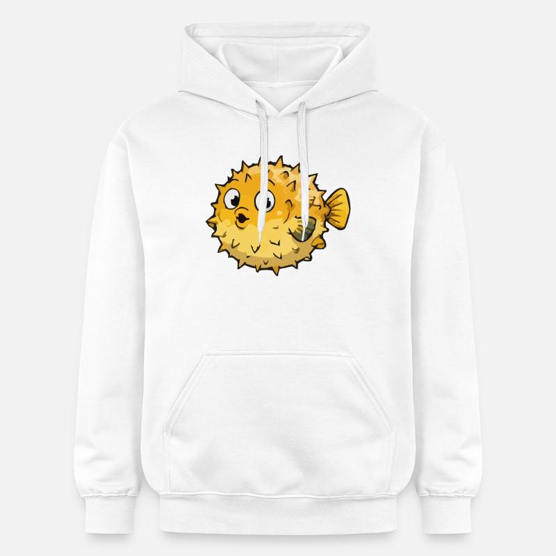Dessin animé sphérique du poisson-globe - Sweat à capuche Softstyle® Gildan Unisexe - blanc
