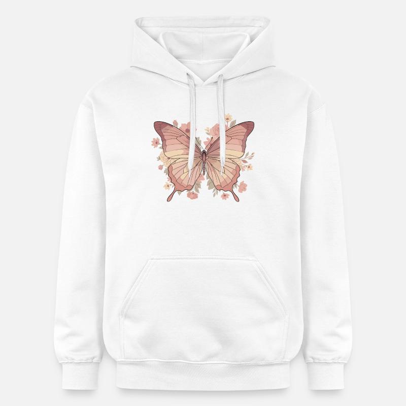Papillon rose avec des fleurs - Sweat à capuche Softstyle® Gildan Unisexe - blanc