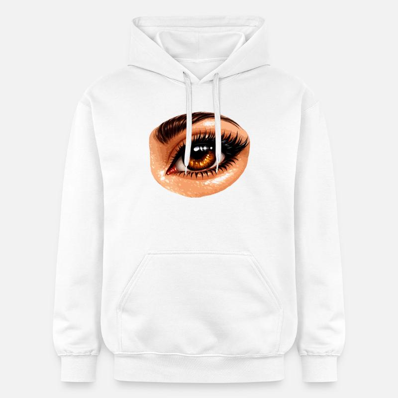 Œil brun flamboyant Gros plan - Sweat à capuche Softstyle® Gildan Unisexe - blanc