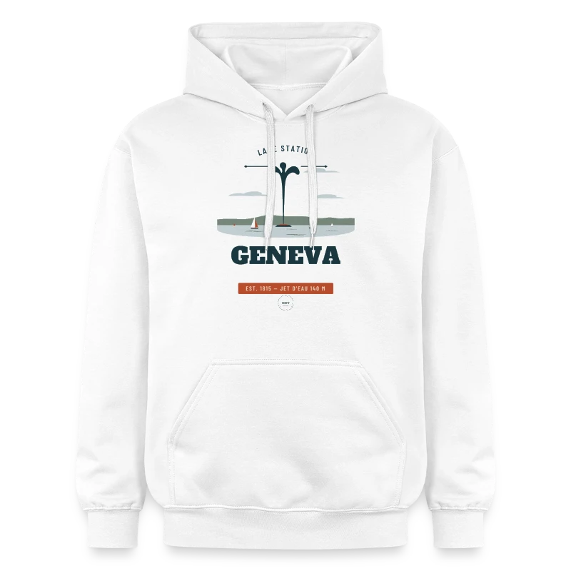 Geneva badge on a gildan unisex softstyle® midweight hoodie
