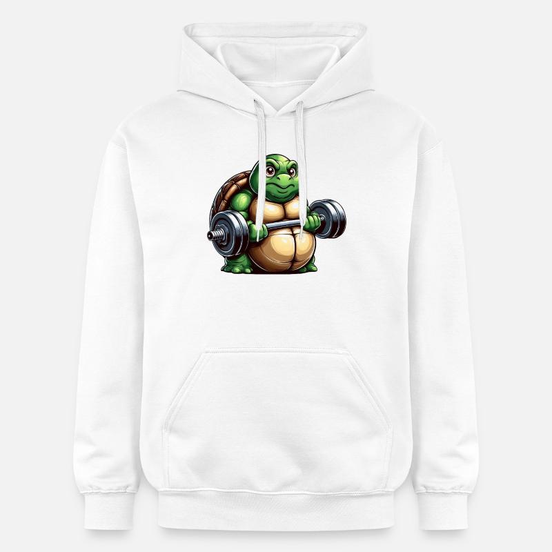 Grim Turtle Dumbbell Training Workout - Gildan Unisex Softstyle® Midweight Hoodie - white