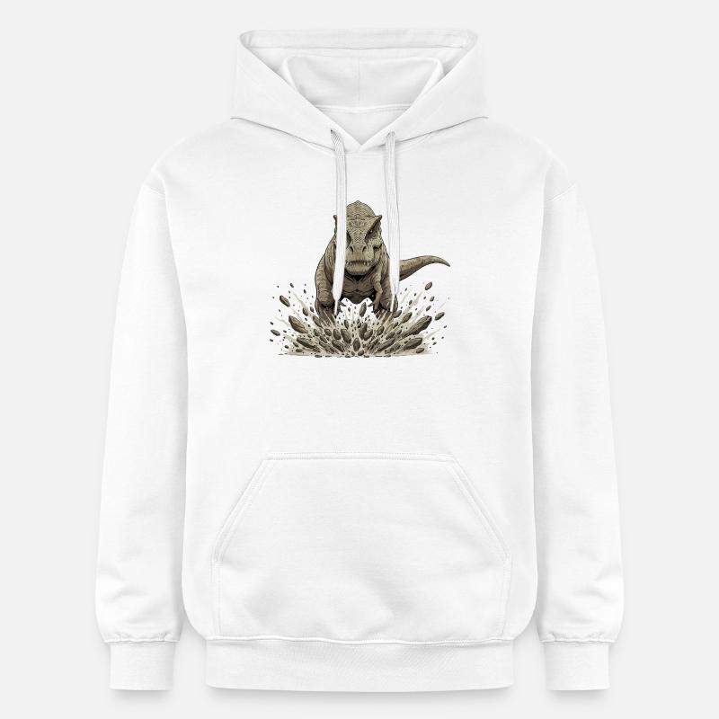 Un T-rex jaillit du sol - Sweat à capuche Softstyle® Gildan Unisexe - blanc