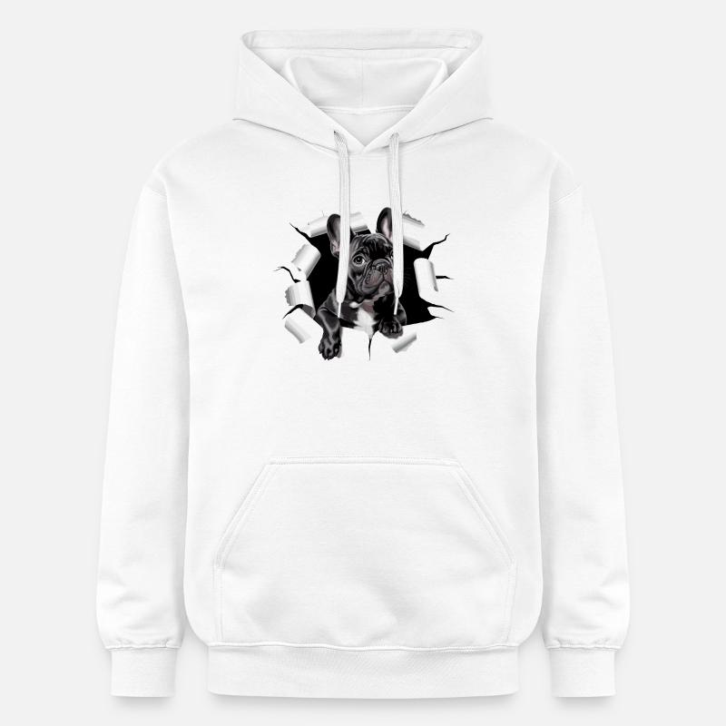 Chiot bouledogue français perce la percée - Sweat à capuche Softstyle® Gildan Unisexe - blanc