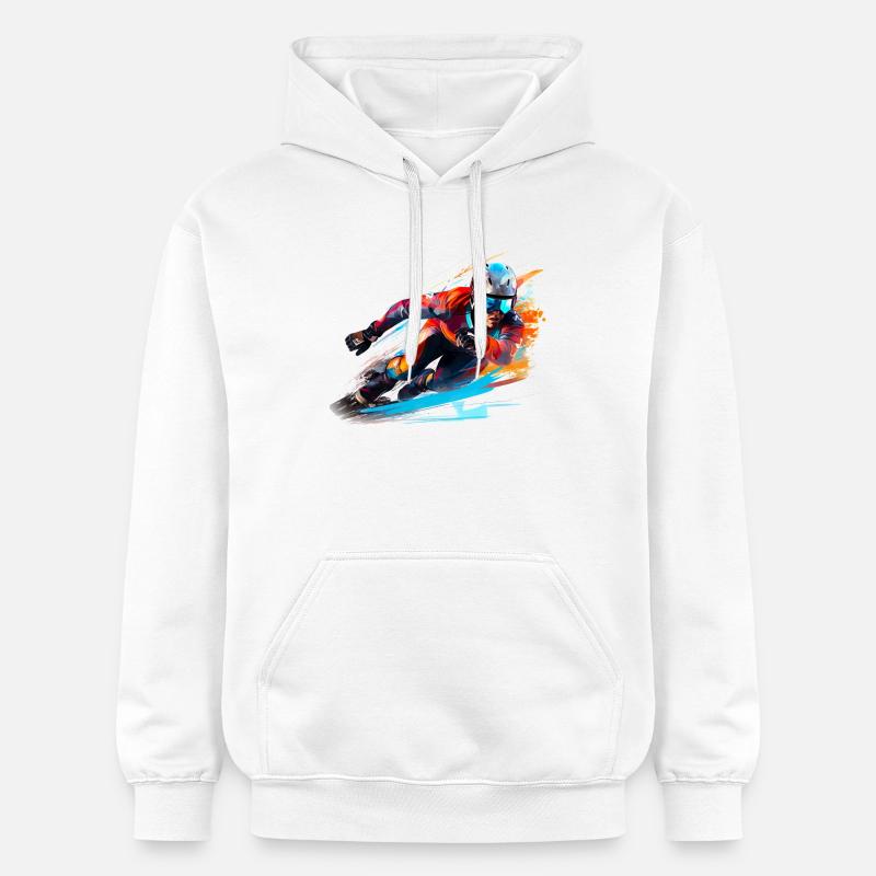 Fahrender Skirennfahrer mit Farbexplosion - Gildan Unisex Softstyle® Midweight Hoodie - Weiß