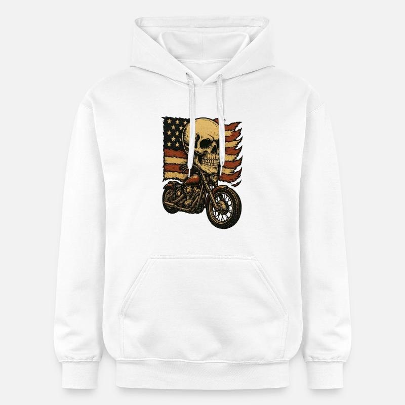 Moto skeleton devant le drapeau américain - Sweat à capuche Softstyle® Gildan Unisexe - blanc