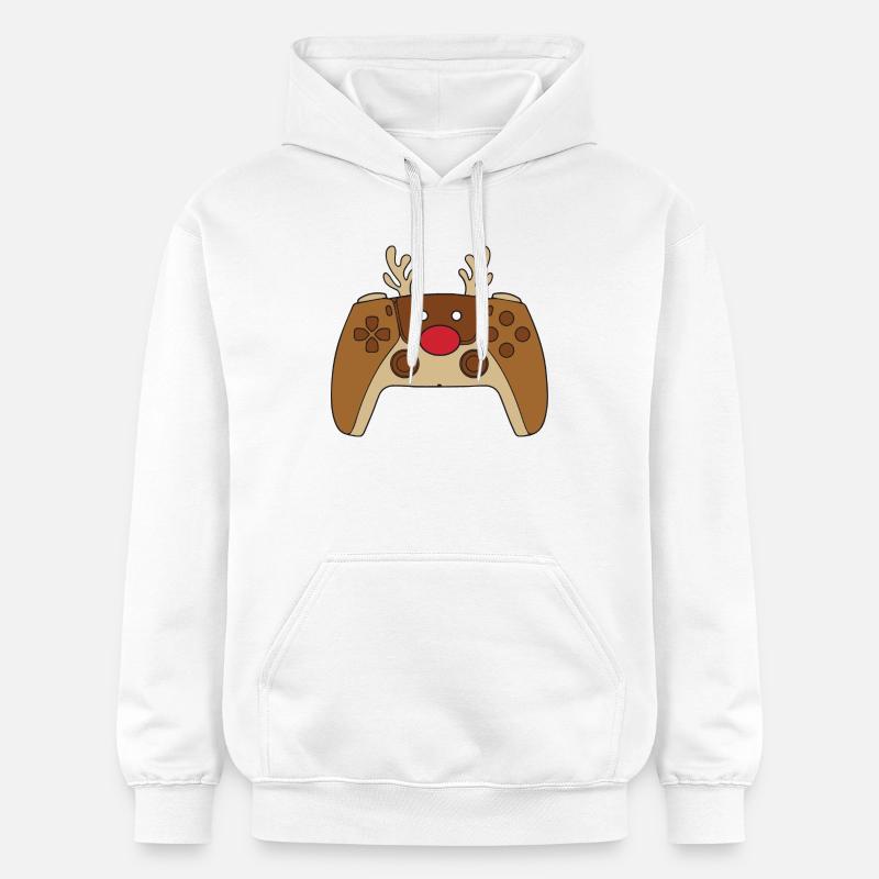 Reindeer Video Game Controller Christmas Player - Gildan Unisex Softstyle® Midweight Hoodie - white