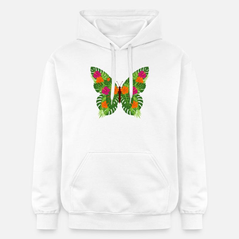 Papillon tropical des feuilles - Sweat à capuche Softstyle® Gildan Unisexe - blanc