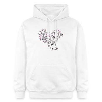 Hirschgeweih Hirsch Blüten Blumen Floral Frühling - Gildan Unisex Softstyle® Midweight Hoodie - Weiß - Vorne - Liana (172cm) & Jaron (178cm)