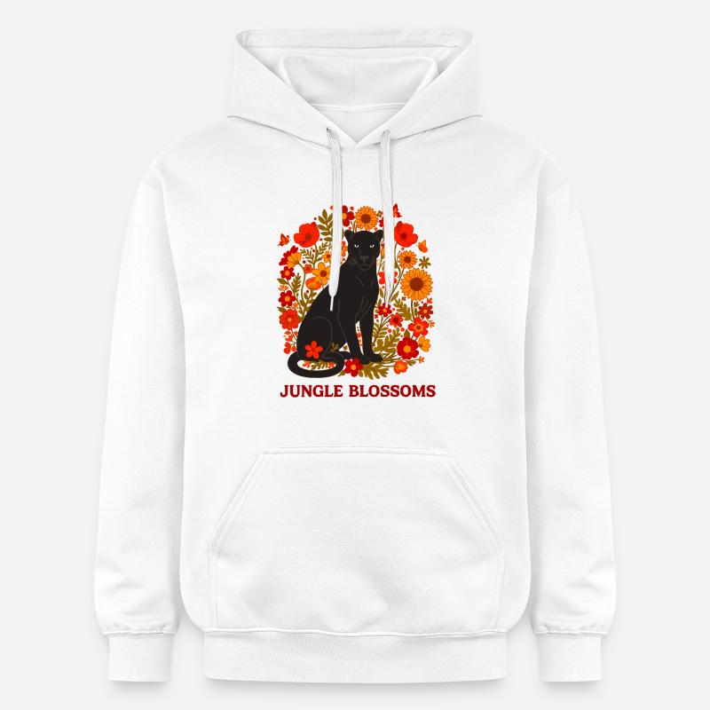 Panthère Noire et Jungle Fleurs botanique - Sweat à capuche Softstyle® Gildan Unisexe - blanc
