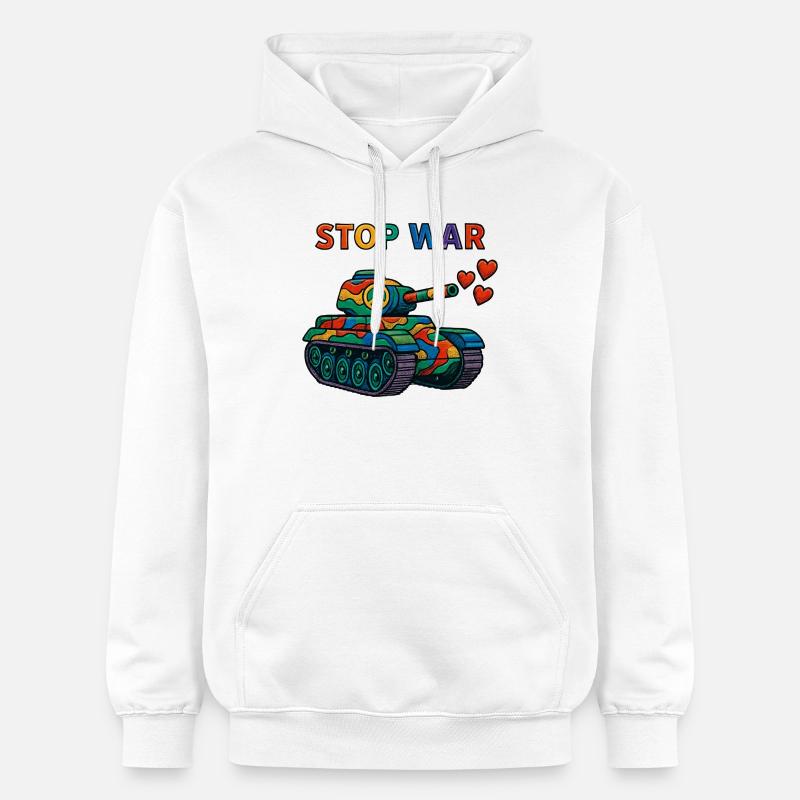 Regenbogen Panzer mit Peace-Zeichen – STOP WAR - Gildan Unisex Softstyle® Midweight Hoodie - Weiß