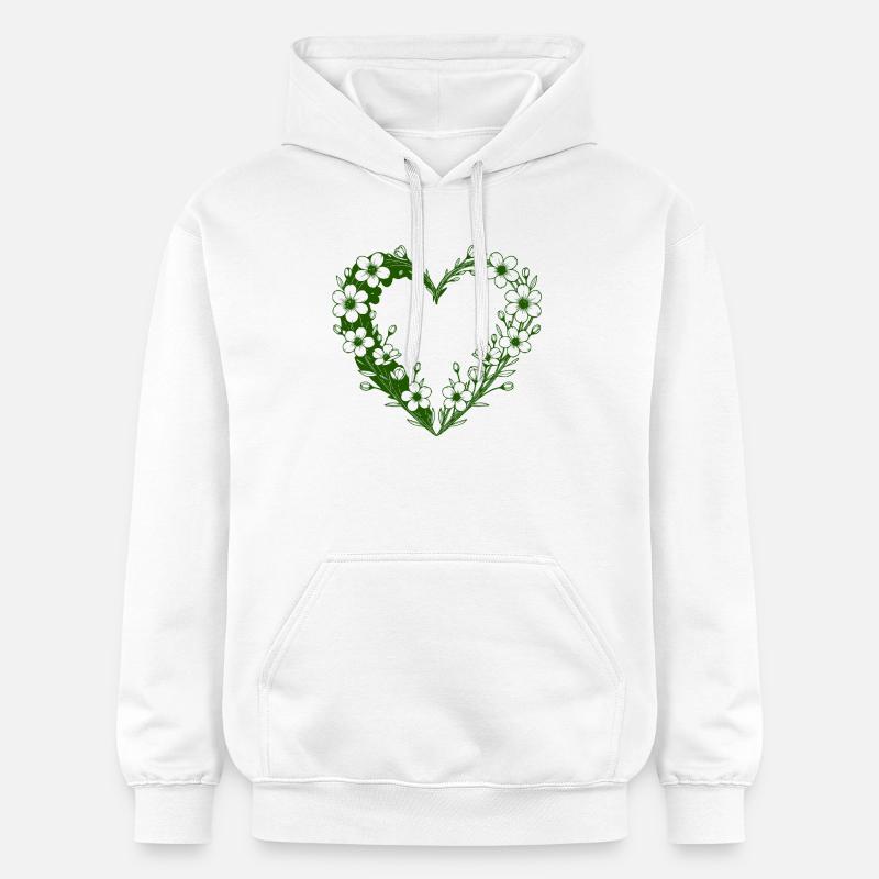 Cœur fleuri vert Silhouette florale - Sweat à capuche Softstyle® Gildan Unisexe - blanc