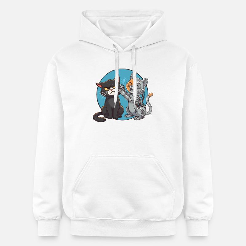 Chat et robot - Sweat à capuche Softstyle® Gildan Unisexe - blanc