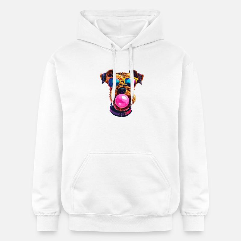 Airedale Terrier mit Bubblegum Sonnenbrille - Gildan Unisex Softstyle® Midweight Hoodie - Weiß