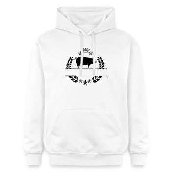 Schwein im Lorbeerkranz mit Sternen und Krone - Gildan Unisex Softstyle® Midweight Hoodie - Weiß - Vorne - Liana (172cm) & Jaron (178cm)