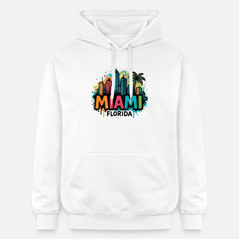 Miami Skyline Graffiti - Sweat à capuche Softstyle® Gildan Unisexe - blanc