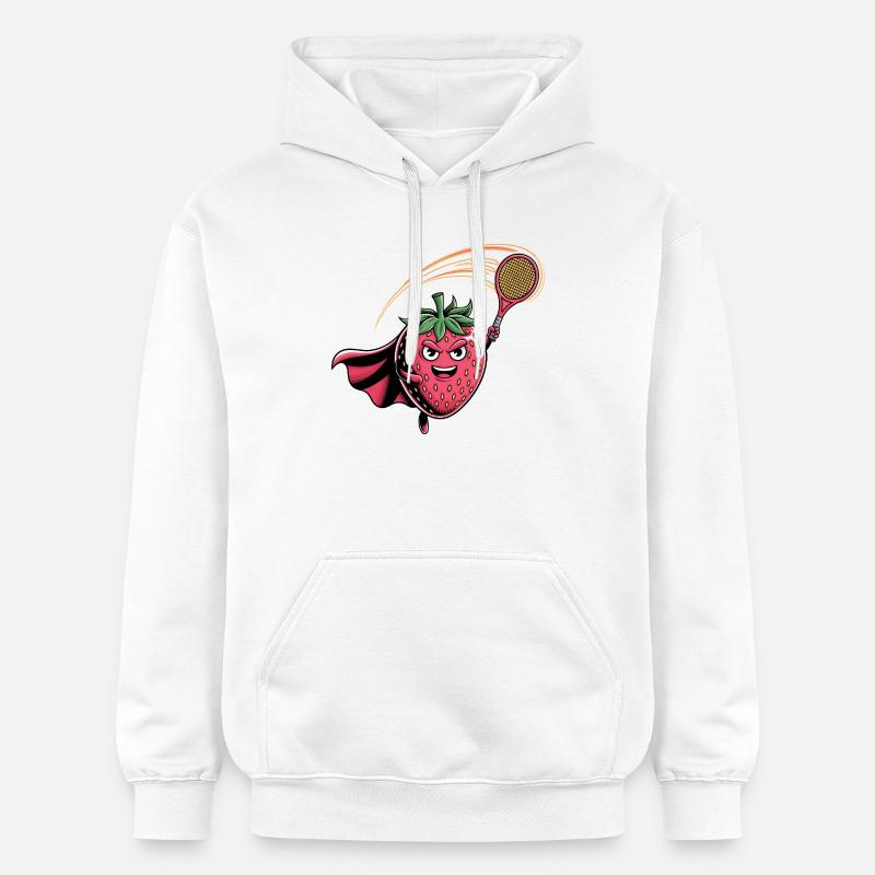 Erdbeere Superheld Tennis Smash mit Schläger - Gildan Unisex Softstyle® Midweight Hoodie - Weiß