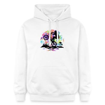 BMX Lune - Cycliste BMX - Vélo Vélo - Sweat à capuche Softstyle® Gildan Unisexe - blanc - Devant - Liana (172cm) & Jaron (178cm)