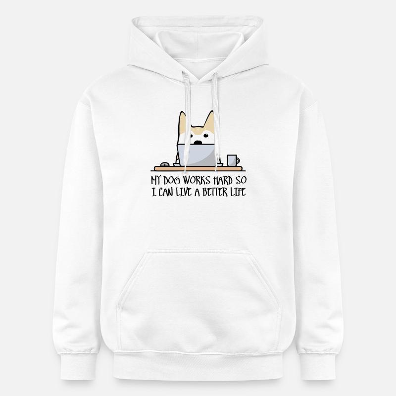 Mon chien travaille dur - Sweat à capuche Softstyle® Gildan Unisexe - blanc