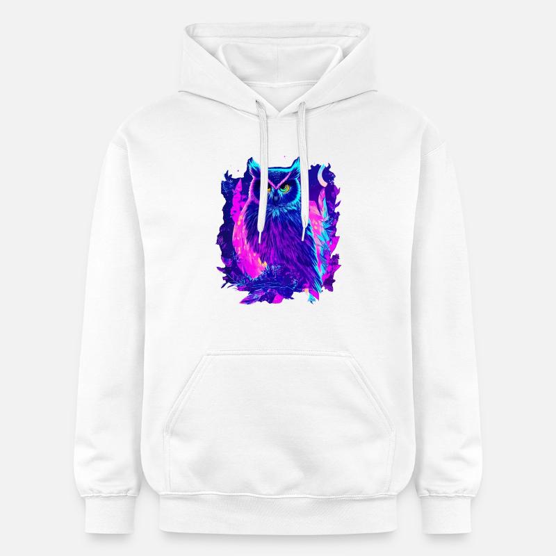 Neon Glowing Owl Synthwave - Sweat à capuche Softstyle® Gildan Unisexe - blanc