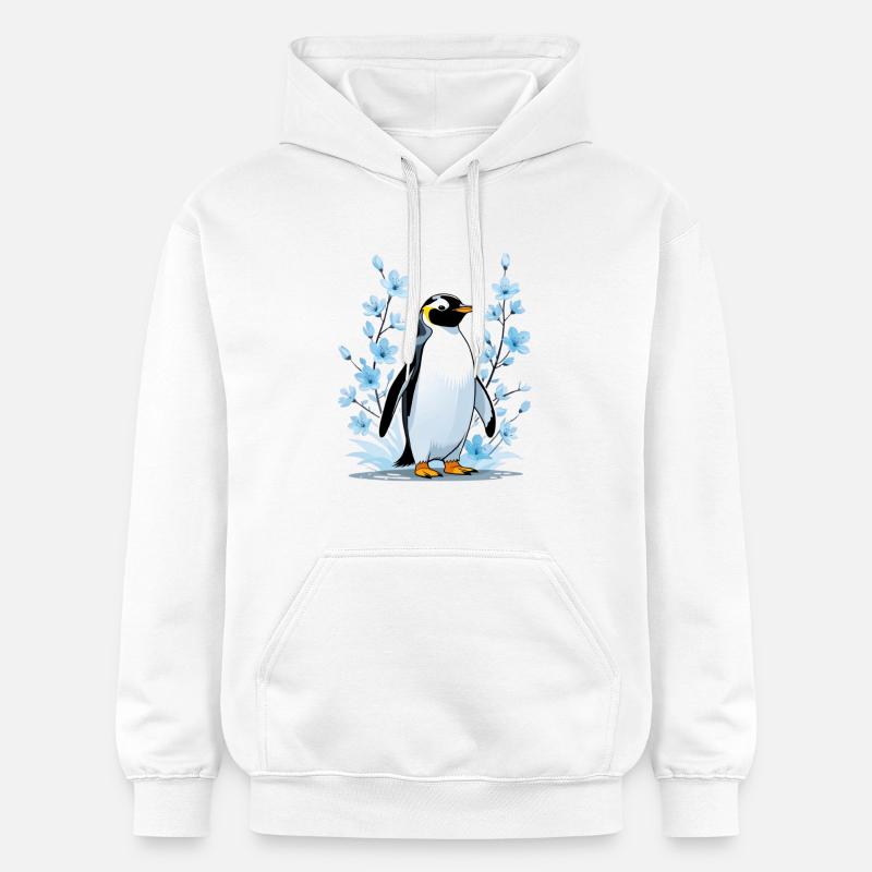 Pingouin mignon avec des fleurs bleues - Sweat à capuche Softstyle® Gildan Unisexe - blanc