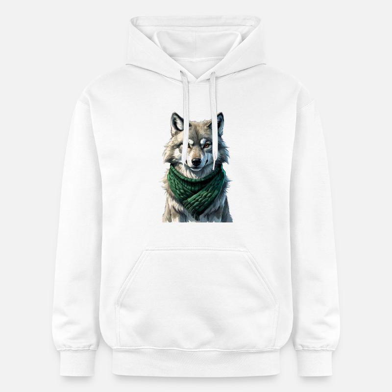 Silhouette de loup avec écharpe verte - Sweat à capuche Softstyle® Gildan Unisexe - blanc