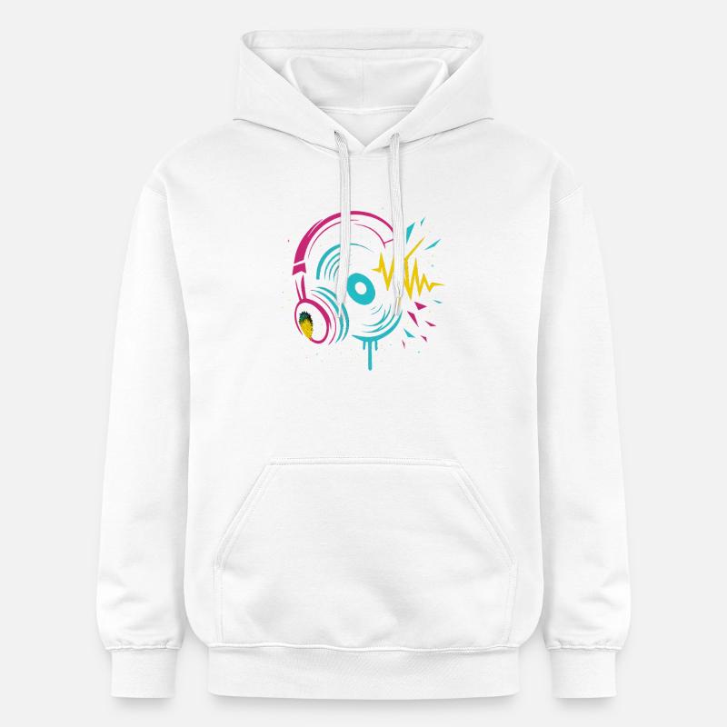Casque néon, vinyle, son techno rave - Sweat à capuche Softstyle® Gildan Unisexe - blanc