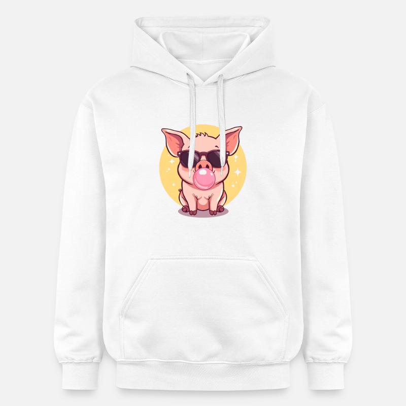 Lunettes de soleil cochon avec chewing-gum - Sweat à capuche Softstyle® Gildan Unisexe - blanc
