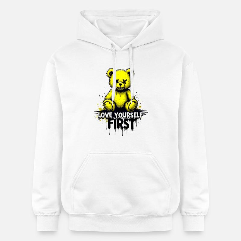 Aime-toi d’abord Teddy Bear Graffiti - Sweat à capuche Softstyle® Gildan Unisexe - blanc