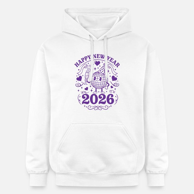 Joyeuse Année 2026 Célébration Globe Festive - Sweat à capuche Softstyle® Gildan Unisexe - blanc
